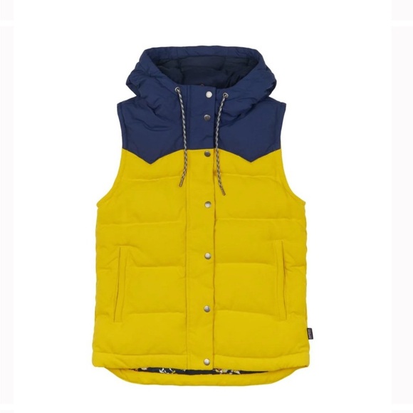 Patagonia Jackets & Blazers - Patagonia Bivy Hooded Puffer Vest Style 27746 Sulpher Yellow Navy Blue